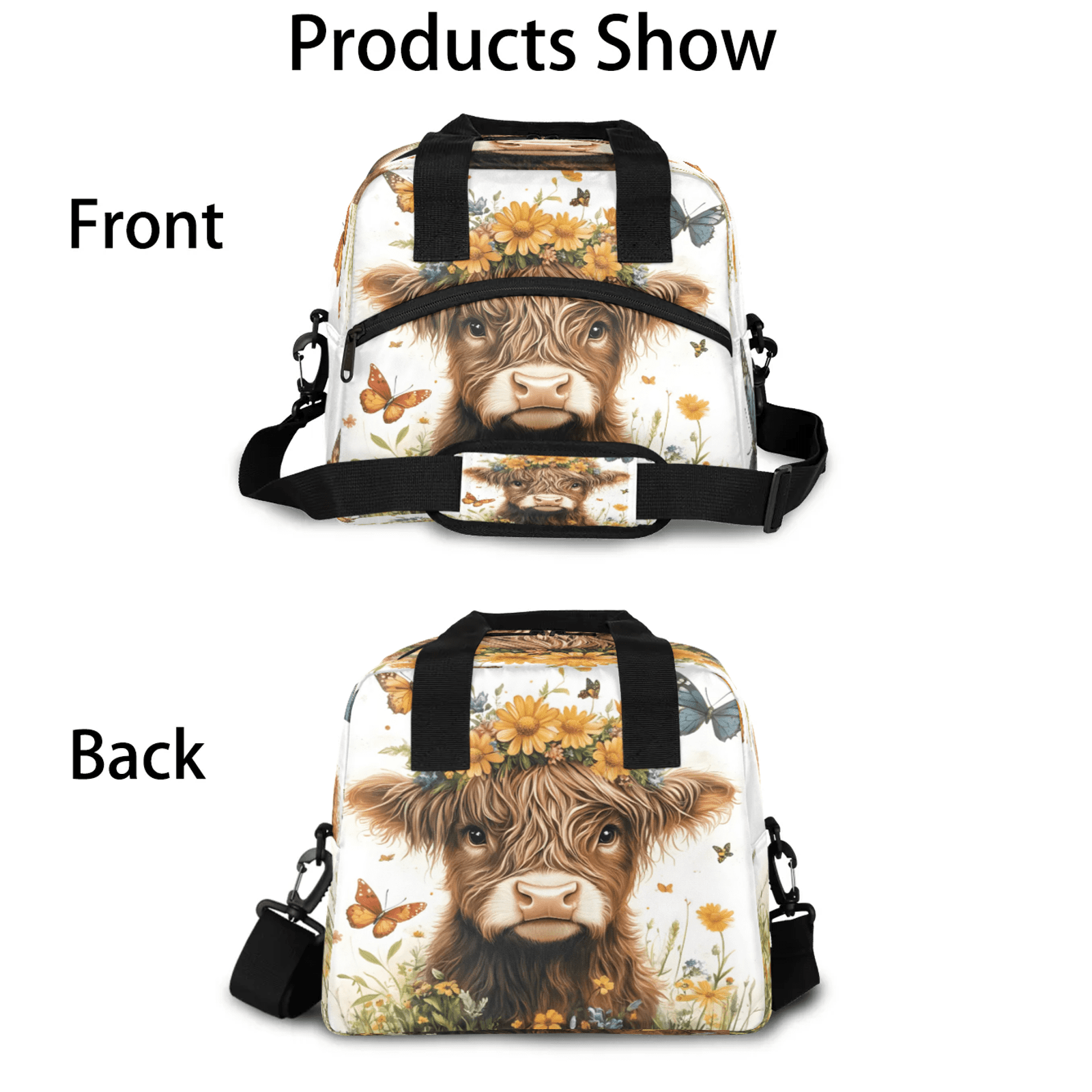 Herdesigns Highland Cow Lunch Bag for Women Men Adult, Cute Large Insulated Reusable Lunch Box Leakproof Portable Cooler Tote Bags for Work Picnic Beach