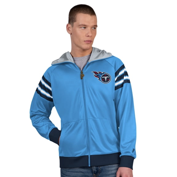 Men's Pro Player Light Blue/Navy Tennessee Titans Helmet Full-Zip Hooded Track Jacket