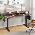 thumbnail image 2 of Costway 63" x 24" Electric Standing Desk with 2 Drawers Monitor Stand Storage Shelf Brown, 2 of 9