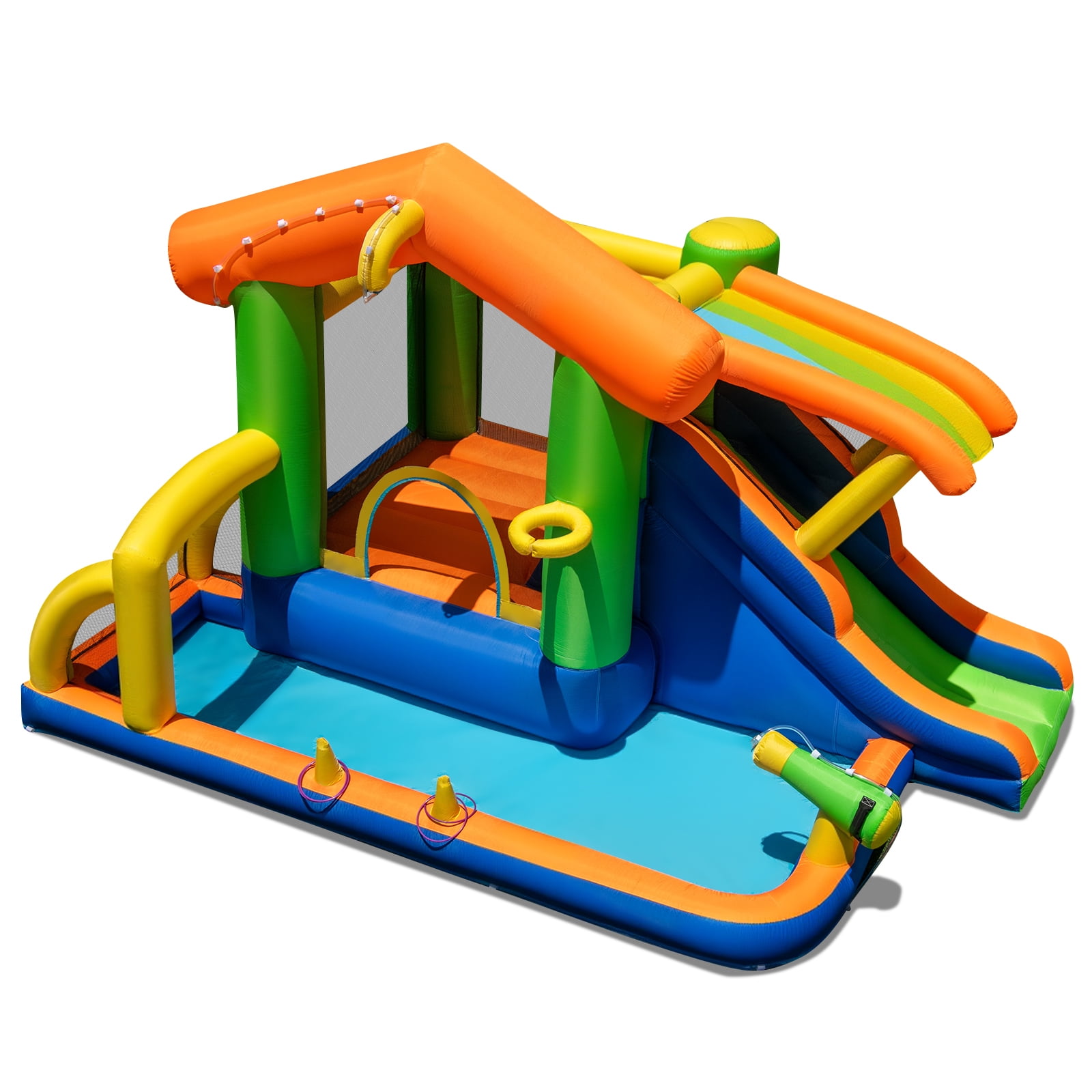 Costway 8-in-1 Multifunctional Water Park with Slide With Climbing Wall Water Cannon Blower Excluded