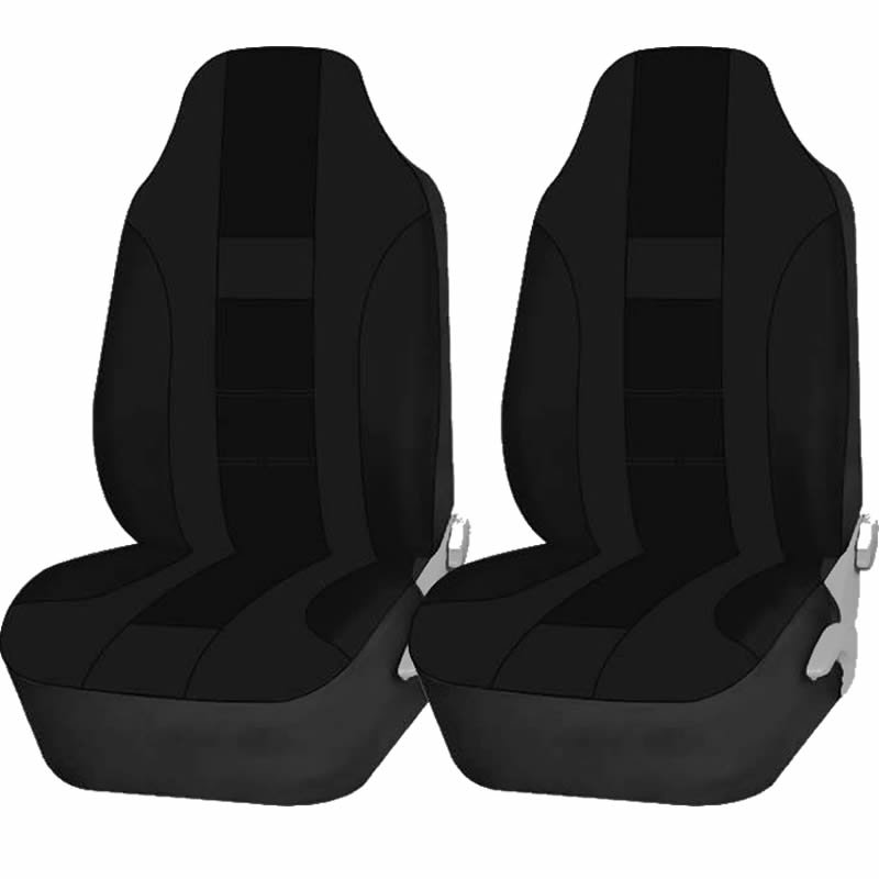 2 Piece Solid Black High back Double Stitched Front Seat cover