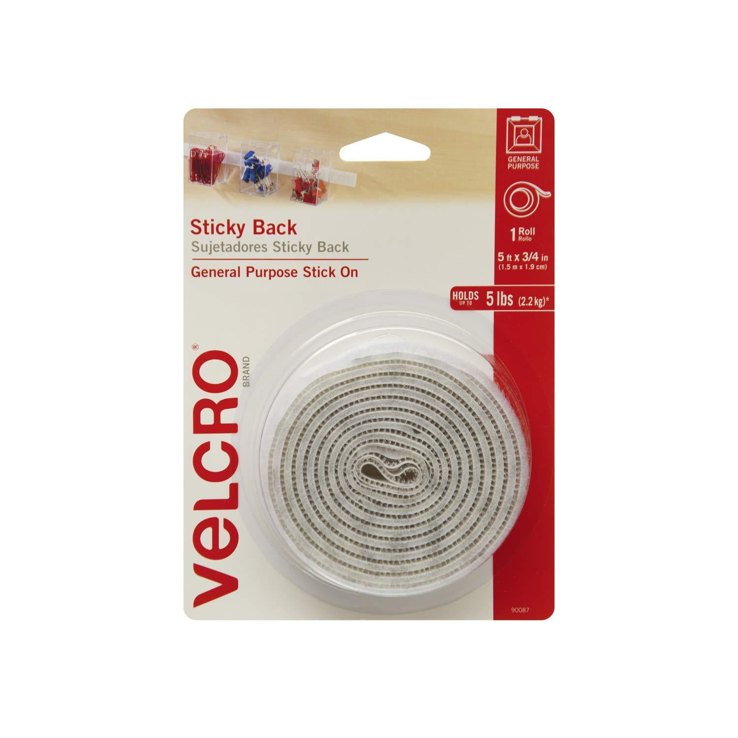 White 18in x 3/4in Tape Sticky Back Hook and Loop Fasteners| Perfect for Home or Office VELCRO Brand