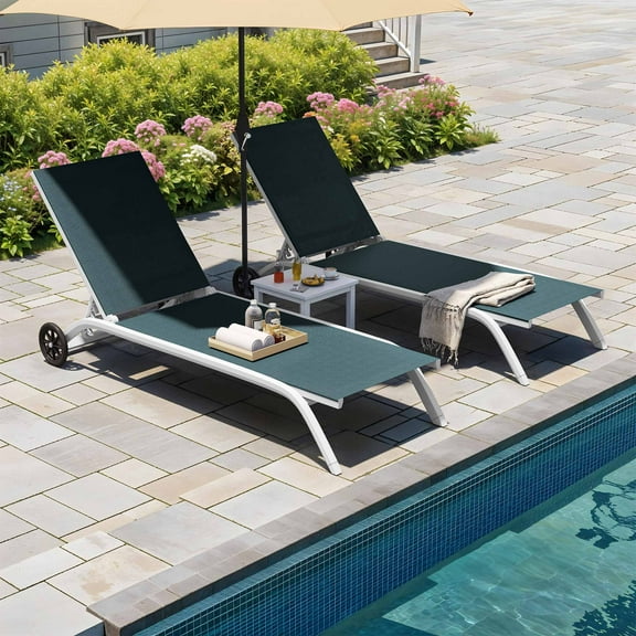 Dextrus Aluminum Adjustable Outdoor Chaise Lounges Green