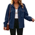 thumbnail image 2 of KLHDSF Women's Corduroy Button Down Shacket Long Sleeve Lapel Collar Coat with Chest Pockets Soft Lightweight Fall Spring Casual Jacket for Women Navy S, 2 of 6