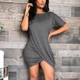 thumbnail image 2 of Lovzfmll Short Sleeve Solid Waist-Cinched Round Neck Bodycon Mini Dress for Women Relaxed Fit Crew Neck Gray, M, 2 of 9