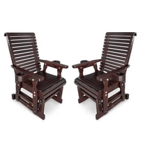 Fortune Candy Wooden Patio Glider with Cup Holders and Deep Contoured Seat, for Outdoor, Deep Brown, Set of 2