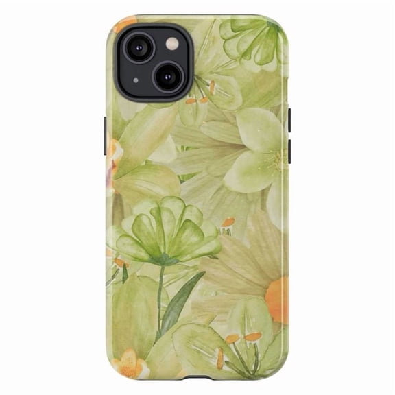 Soft Green Floral Watercolor Phone Case, Elegant Botanical Design Protective Cover for iPhone 16 15 14 13 12 11 Pro Max Mini
