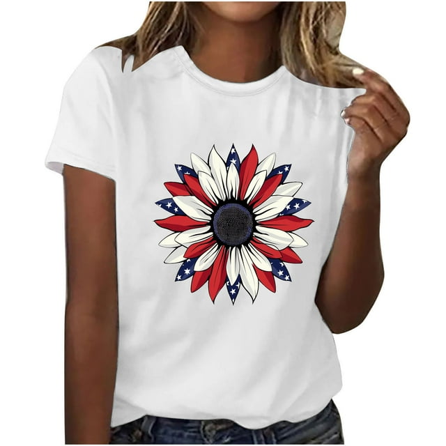 Camisetas de Manga Corta para Mujeres de Longitud Regular de Poliéster Sólido, Camiseta de Fiesta de Mayo Y Blusa Del Festival para la Primavera Y el Verano