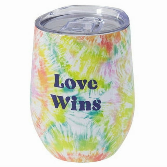 Love Wins Tie Dye 12 ounce Stainless Steel Insulated Wine Glass Tumbler with Lid