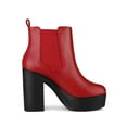 thumbnail image 3 of BLISSFUL STEP Women's Ankle Boots Faux Leather Chelsea Chunky Heel Platform Round Toe Combat Boots Red 9, 3 of 6