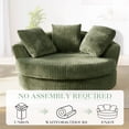 thumbnail image 6 of Muumblus 61" Oversized Round Boneless Lounge Chaise Chair Indoor, Corduroy Deep Seat Cloud Couch Sleeper Sofa Bed with 3 Pillows, No Assembly Barrel Chair for Living Room, Green, 6 of 10