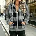 thumbnail image 5 of QIYAGBSA Plaid Jackets for Women Hooded Full Zip Sherpa Fleece Color Block Long Sleeve with Patch Pockets Warm Winter Coats Fall Layer, 5 of 7