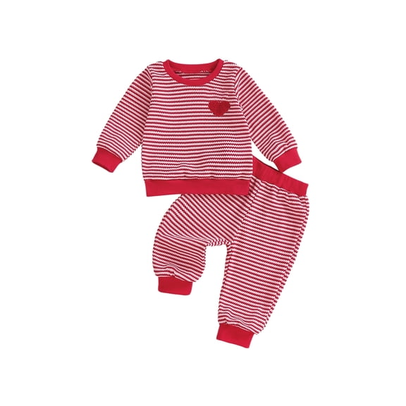 BemeyourBBs Toddler Baby Boy Girl Valentines Day Outfit Striped Heart Sweatshirt and Pants Set Spring Fall Winter Clothes