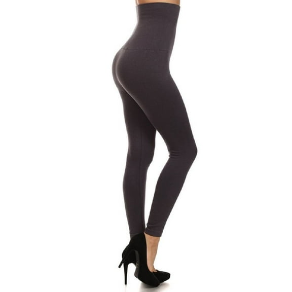 Women High Waist Strechy Leggings Running Yoga Gym Pants w/French Terry - (Charchol)