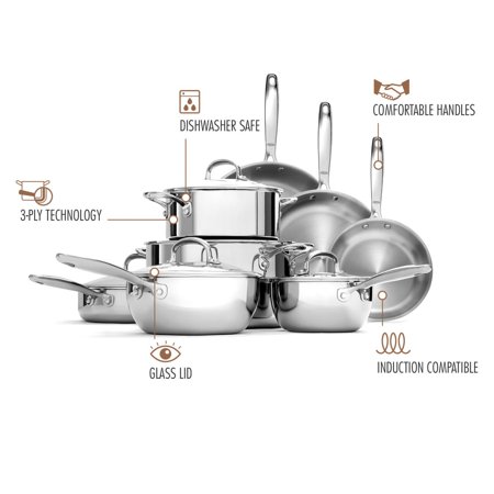 OXO Good Grips Pro Tri Ply Stainless Steel Dishwasher Safe Nonstick Cookware Pots and Pans Set  13 Piece  Silver