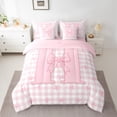 thumbnail image 2 of jejeloiu Personalized Gifts Bow Twin Bedding Sets 7-Piece,Letter H Bedding Comforter Set,Pink Geometric Checkered Sheet Sets For Child,Lightweight Room Decoration Reversible, 2 of 8