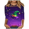 thumbnail image 3 of Feancey On Sale Spring 3/4 Sleeve Tunic Tops for Women 2025 Trendy 3D Mask Graphic Crewneck T-Shirts Carnival Themed Party Blouse Novelty Parade Pullover Purple L, 3 of 6