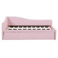 thumbnail image 4 of Elegant Twin Upholstered L-Shaped Daybed with Pop-Up Trundle, Pink Linen, Versatile Living Room/Guest Room Furniture, No Box Spring Needed, 4 of 21