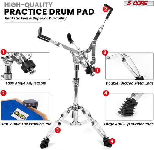 Drum Throne Adjustable Guitar Stool Padded Seat + Drum Practice Pad Snare Drumming Stand - DS CH ORG + DPAD COMBO Blue