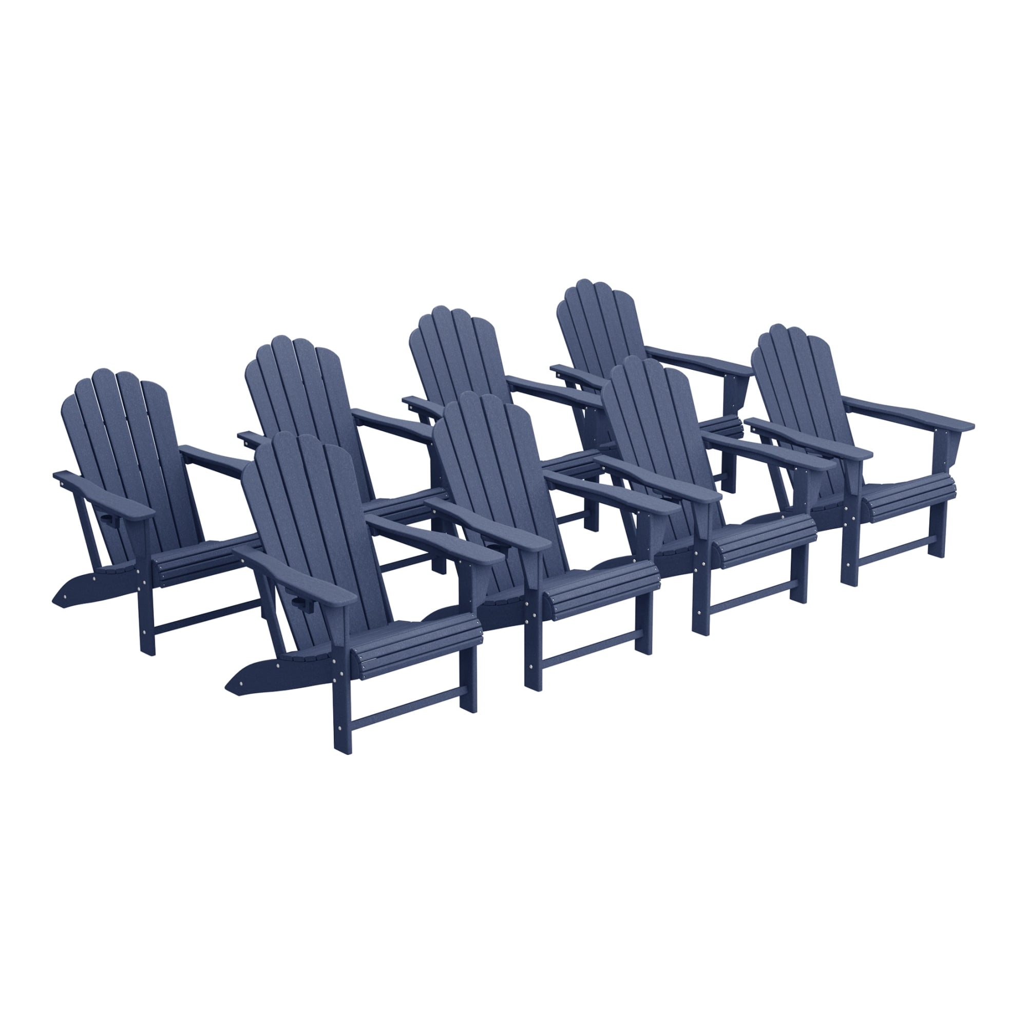 WestinTrends Highland Outdoor Patio HDPE Adirondack Chairs With Cup Holders (Set of 8), Navy Blue