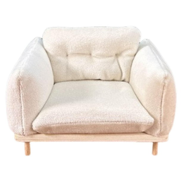 Sillón de casa de muñecas, 10 x 8 x 6,5 cm, escala 1:12, muebles para casa de muñecas, elegante sala de estar. Blanco