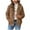 Khaki, variant on Women's Plush Jacket, Casual Solid Color Hooded Drawstring Jacket, Jacquard Design for Fall and Winter, Soft and Warm, Perfect for Relaxed Fit and Comfort,Beige L