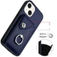 thumbnail image 5 of Wallet Case Compatible for iPhone 13 with Card Holder, Rotation Finger Ring Kickstand Card Slots Case, Classic PU Leather Shockproof Magnetic Button Cover for iPhone 13, Blue, 5 of 6