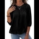thumbnail image 2 of Camiseta de Cuello Redondo para Mujer, Blusa de Algodón de Media , Mangas 3/4, Informal, Holgada, Plisada, Básica. Negro XXL, 2 of 7