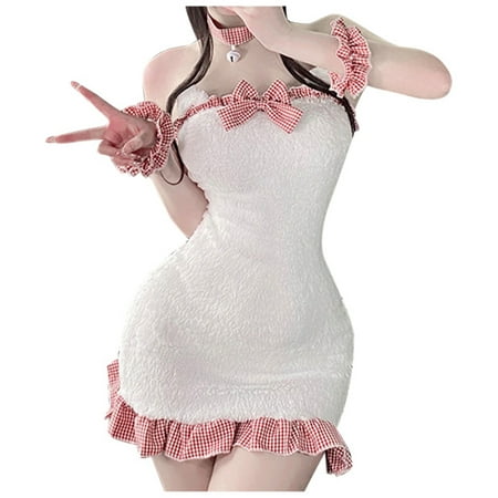 Yuhangmm Lace Up Ribbon Teddy Bear Corset Mini Dress Sexy Cute Lingerie For Women Womens Sexy Christmas Lingerie