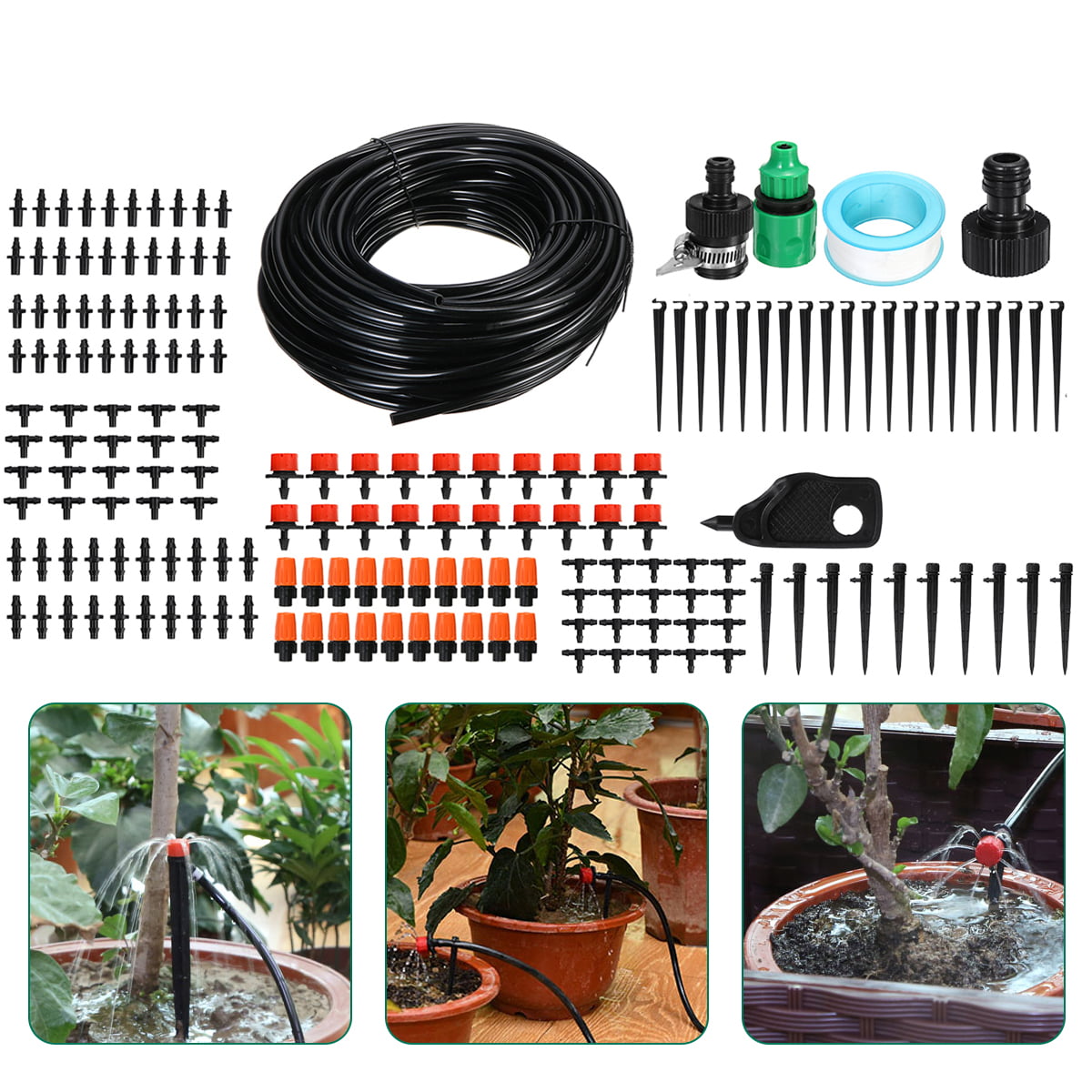 annotebestus DIY Drip Irrigation System Kit with Connector Lawn 1/4 15M Hose Outdoor Patio Adjustable Sprinkler Dripper Greenhouse Micro Drip Automatic Watering for Pot