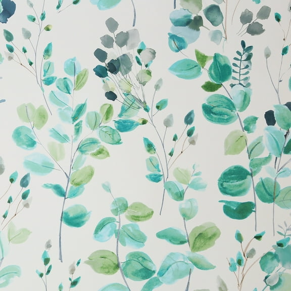 Graham & Brown Watercolor Leaves White and Green Wallpaper - N/A