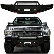 Vijay Compatible with 2014-2015 Chevrolet Silverado 1500 Front Bumper Textured Black Steel with Light and D-ring