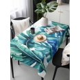 thumbnail image 2 of Blue Teal Leaves Rectangle Tablecloth, Summer Botanical Watercolor Leaf Waterproof & StainResistant Tablecloth, Washable Oil-proof Table Cover for Dining/Party/Wedding/Camping/Buffet 60x120 In, 2 of 9