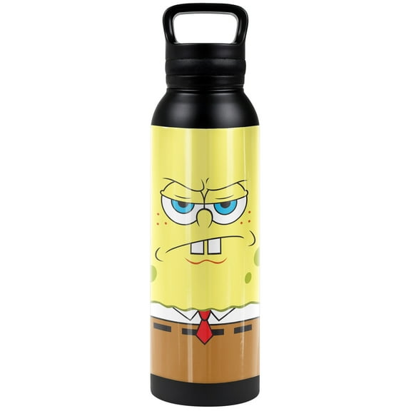 Spongebob Official Sponge Face 24 oz Insulated Canteen Water Bottle, Leak Resistant, Vacuum Insulated Stainless Steel with Loop Cap