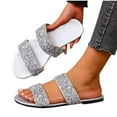 thumbnail image 5 of LOVZFMLL Women's Flat Sandals Rhinestone Glitter Slippers Two Band Open Toe Slip On Summer Casual Slides for Outdoor Daily Wear Silver 8.5, 5 of 9