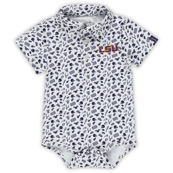 Infant Garb Purple LSU Tigers Tom Allover Print Performance Polo Bodysuit
