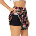 thumbnail image 1 of Balery Red Rose Flower Pantalones cortos deportivos para mujer con forro y dos bolsillos, elásticos, para entrenamiento, gimnasio, yoga-Large, 1 of 7
