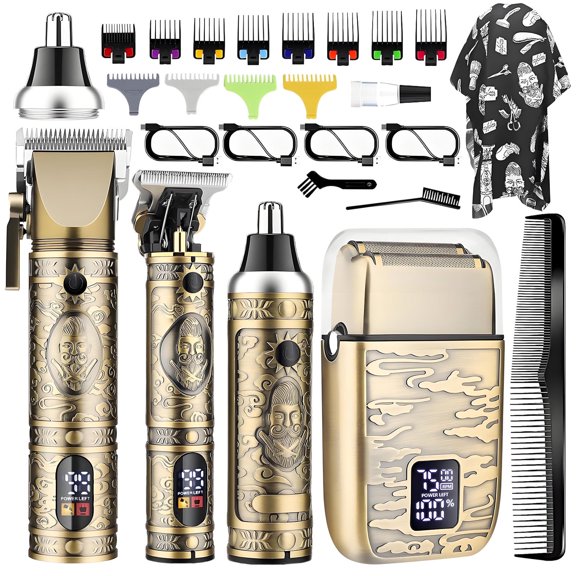 Hair Clippers for Men, Professional Beard Trimmer, Cordless Electric Nose Shaver Set of 4 for Men, Bronze
