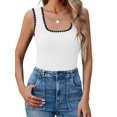 thumbnail image 3 of Women'S Square Neck Tank Tops Summer Sleeveless Shirts Casual Slim Fitted Color Block Ribbed Tanks White S, 3 of 9