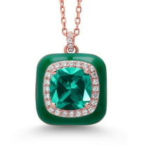 Gem Stone King Made in Italy 18K Rose Gold Plated Silver Simulated Emerald Green Enamel Pendant Necklace for Women (8MM Cushion, 1/2 inch Pendant, with 17 inch Chain)