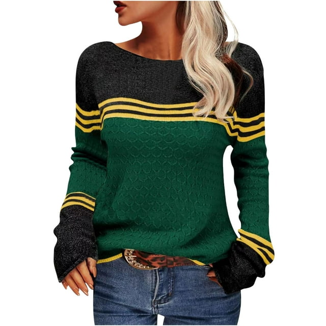 EGNMCR Chandail à Col Rond pour Femme, Chandail à Rayures à Agencement de Couleurs, Chandail pour Femme