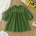 thumbnail image 2 of Staki Fall Toddler Dress Toddler Girl Cotton Linen Dress Long Sleeve Ruffle Fall Dress Kids Dresses Casual Clothes(Green,12-18 Months), 2 of 7
