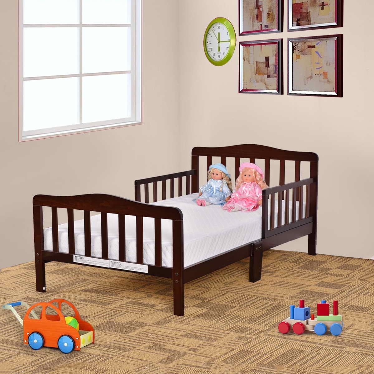 Costway Baby Toddler Bed Kids children Wood Furniture w ...