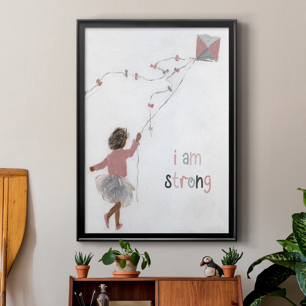 Girl Flying Kite Premium Framed Print - Ready to Hang