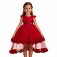 thumbnail image 5 of ZHOGXU Kids Girls Sparkly Short Sleeve O Neck Lace Trim Wedding Dress Puffy Formal Gown With Bow Special Occasions, 5 of 9