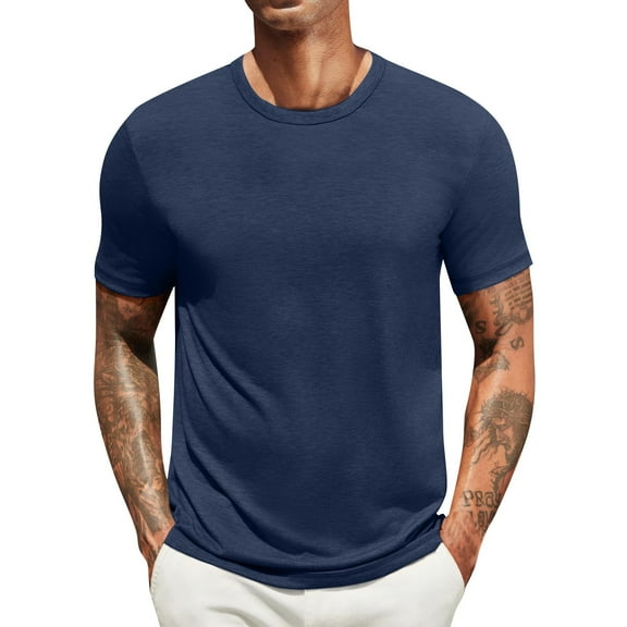 BOMYJESK Short Sleeve Shirts for Mens Regular-Fit Big and Tall T-Shirt Soild Basic Summer Crewneck Top Gifts Navy S