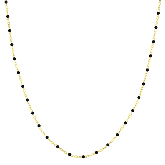 Honey Crush Real 14K Yellow Gold Black Enamel Bead on Piatto Chain (2.2mm, 18in)