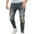 thumbnail image 2 of Haoxianjian Mens Jeans Flare Jeans Men'S Casual Denim Cotton Straight Ripped Hole Trousers Pants Full Length Pants Skinny Jeans Men On Clearance, 2 of 9