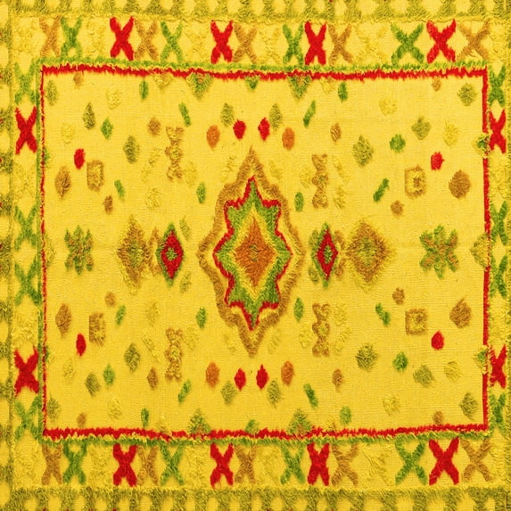Ahgly Company Indoor Square Oriental Yellow Traditional Area Rugs, 4' Square