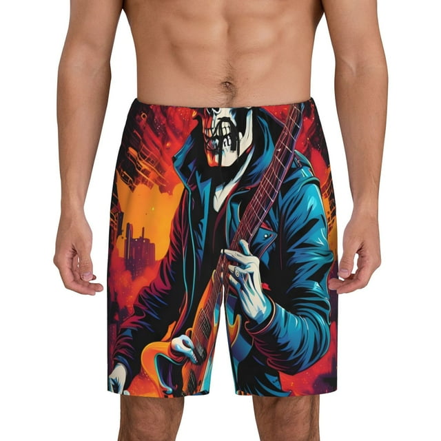 Lsque Rock Skull Singer Shorts de Pyjama pour Hommes, Short de Pyjama, Coton Ultra-Doux Tricoté-3TG